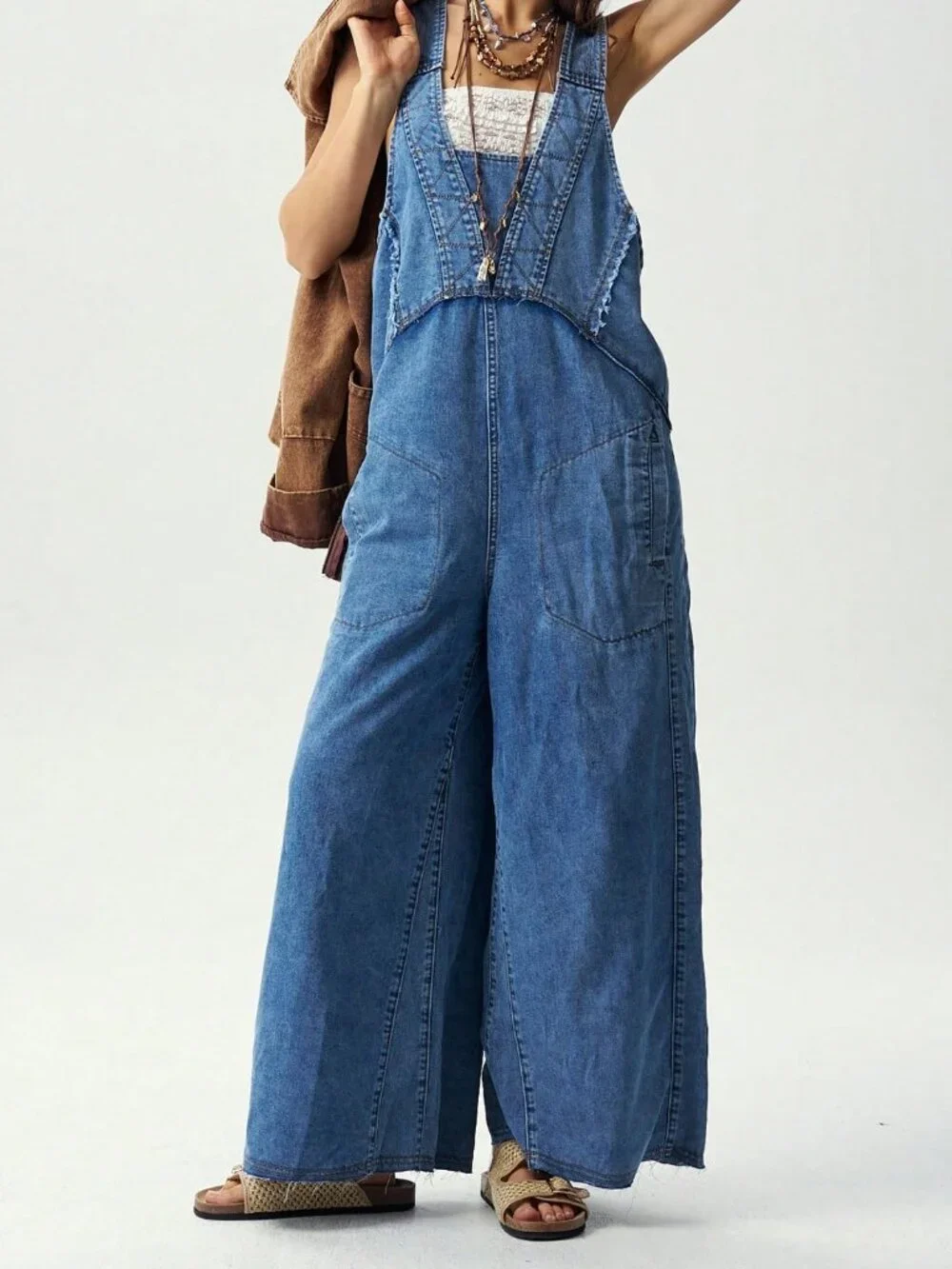 Blue Casual Women's Woven Denim Washed Jumpsuit